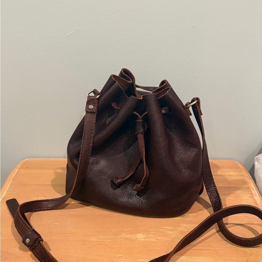 Portland leather Brown Leather Drawstring Bucket bag